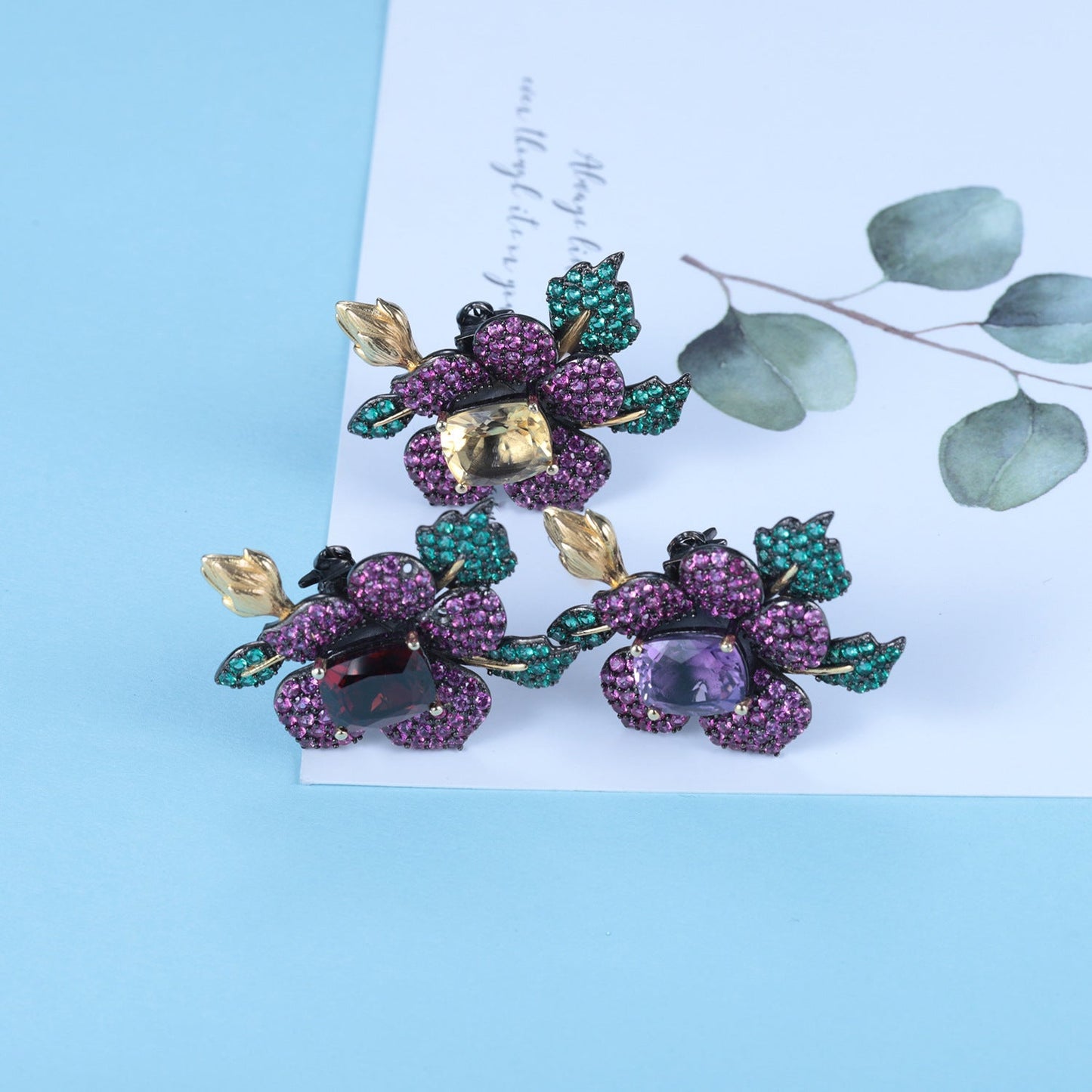 Convertible Brooch & Pendant Necklace | Natural Citrine, Amethyst, Garnet | 925 Silver