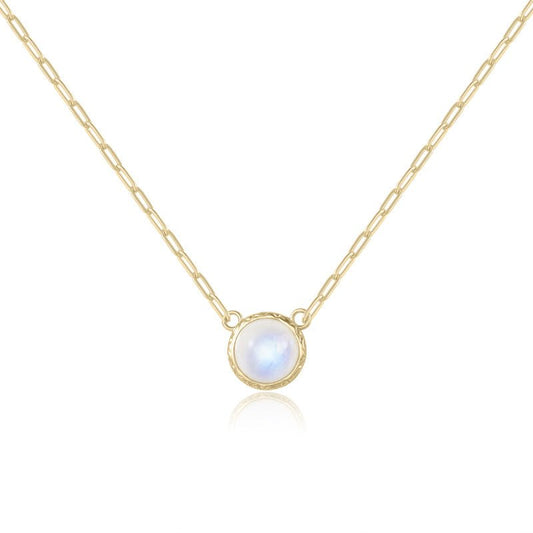 Cream Blue Moonstone Necklace - 925 Sterling Silver & Gold Art Deco Chain for Women