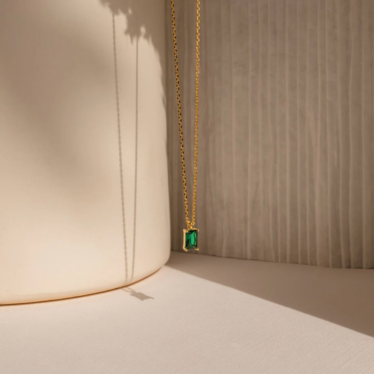 Personalized Emerald Birthstone Necklace in Gold | Minimalist Baguette Jewelry Gift for Women