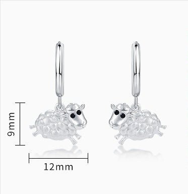 Cute Little Sheep Earrings Hoop Dangle 925 Silver Hand Brushed