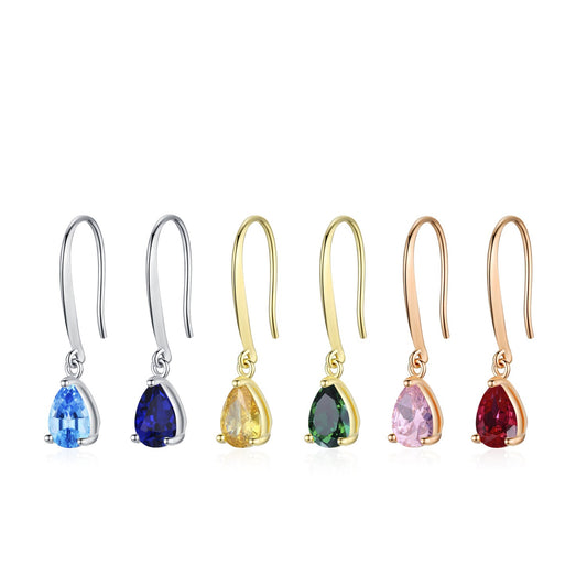 CZ Droplet Drop Earrings in Sterling Silver, Silver or Gold, Pear Shape 5x7mm Cubic Zirconia Hook Earrings