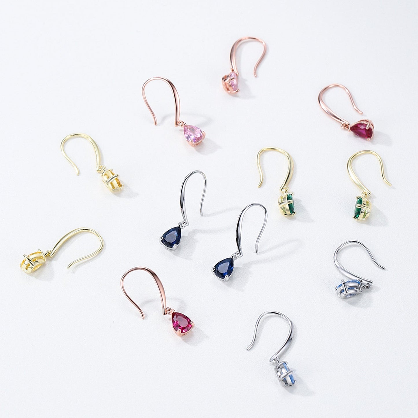 CZ Droplet Drop Earrings in Sterling Silver, Silver or Gold, Pear Shape 5x7mm Cubic Zirconia Hook Earrings