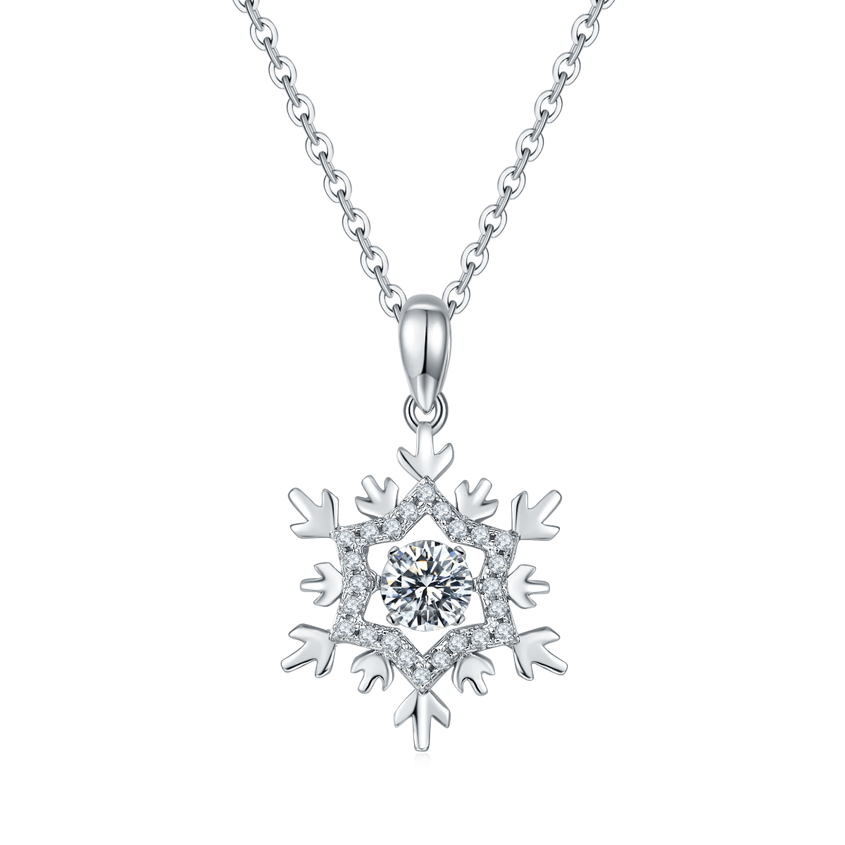 D Color 0.5ct Moissanite Icy Snow Queen Necklace, 925 Silver Rhodium Plated