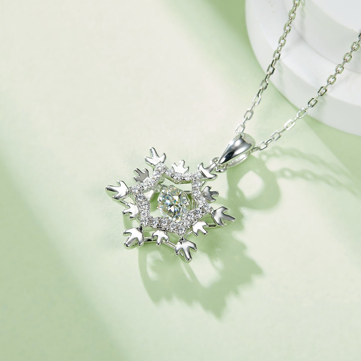D Color 0.5ct Moissanite Icy Snow Queen Necklace, 925 Silver Rhodium Plated
