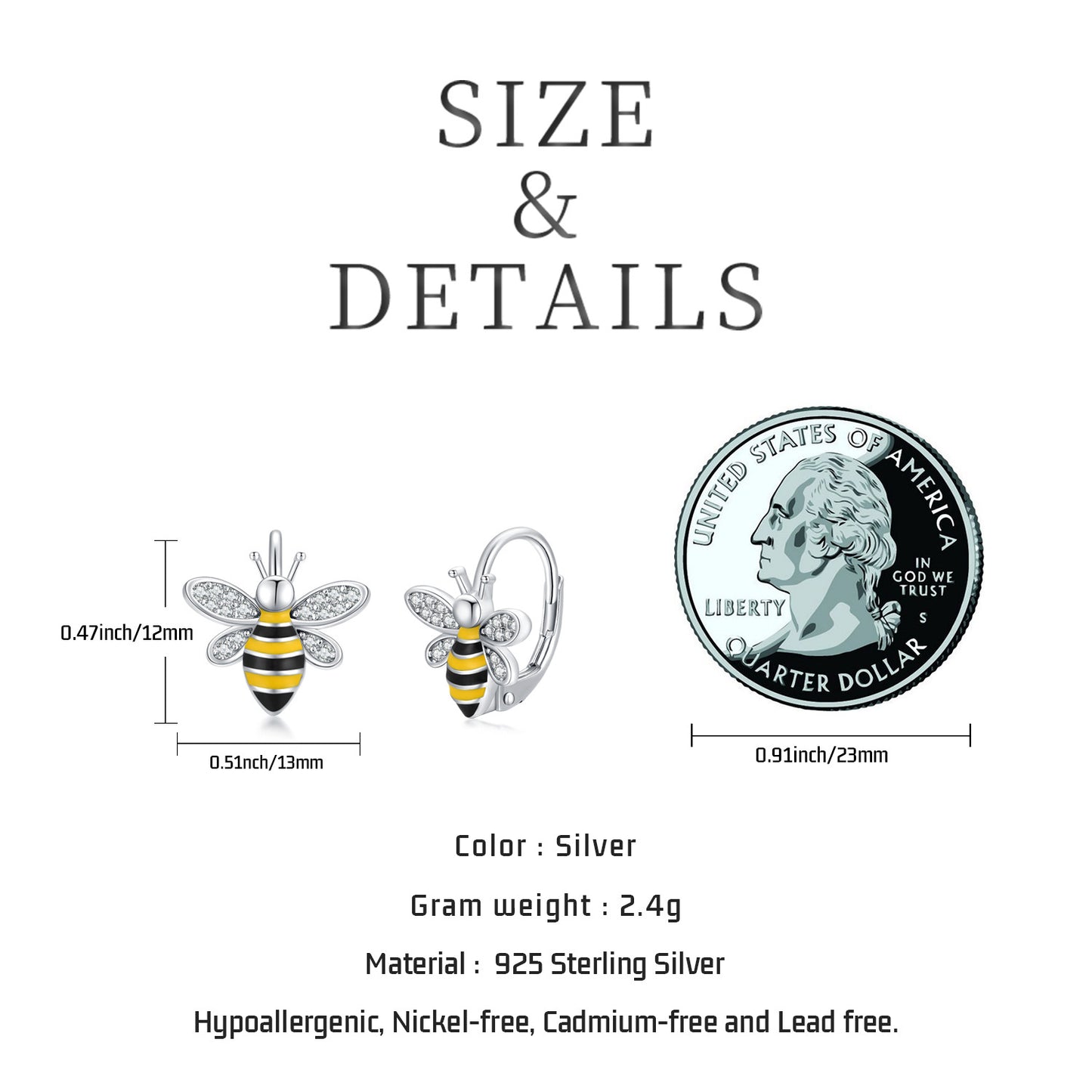 Bee Earrings 925 Sterling Silver Bumble Honey Huggie Hoop  Gifts for Her