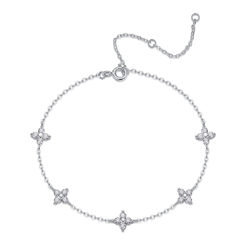 Dainty Four Leaf Clover Bracelet - 0.6ct Moissanite 925 Sterling Silver Lucky Charm Gift