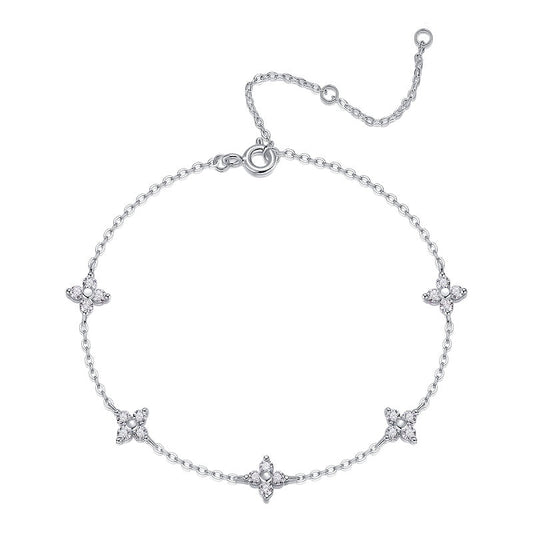 Dainty Four Leaf Clover Bracelet - 0.6ct Moissanite 925 Sterling Silver Lucky Charm Gift
