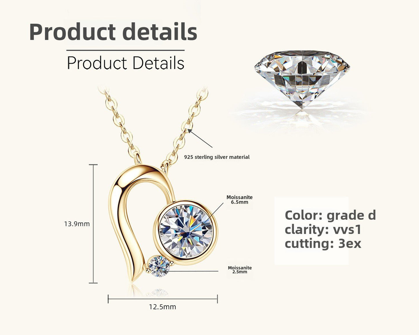 Dainty Heart Moissanite Sterling Silver Necklace Bridesmaid Gift for Her