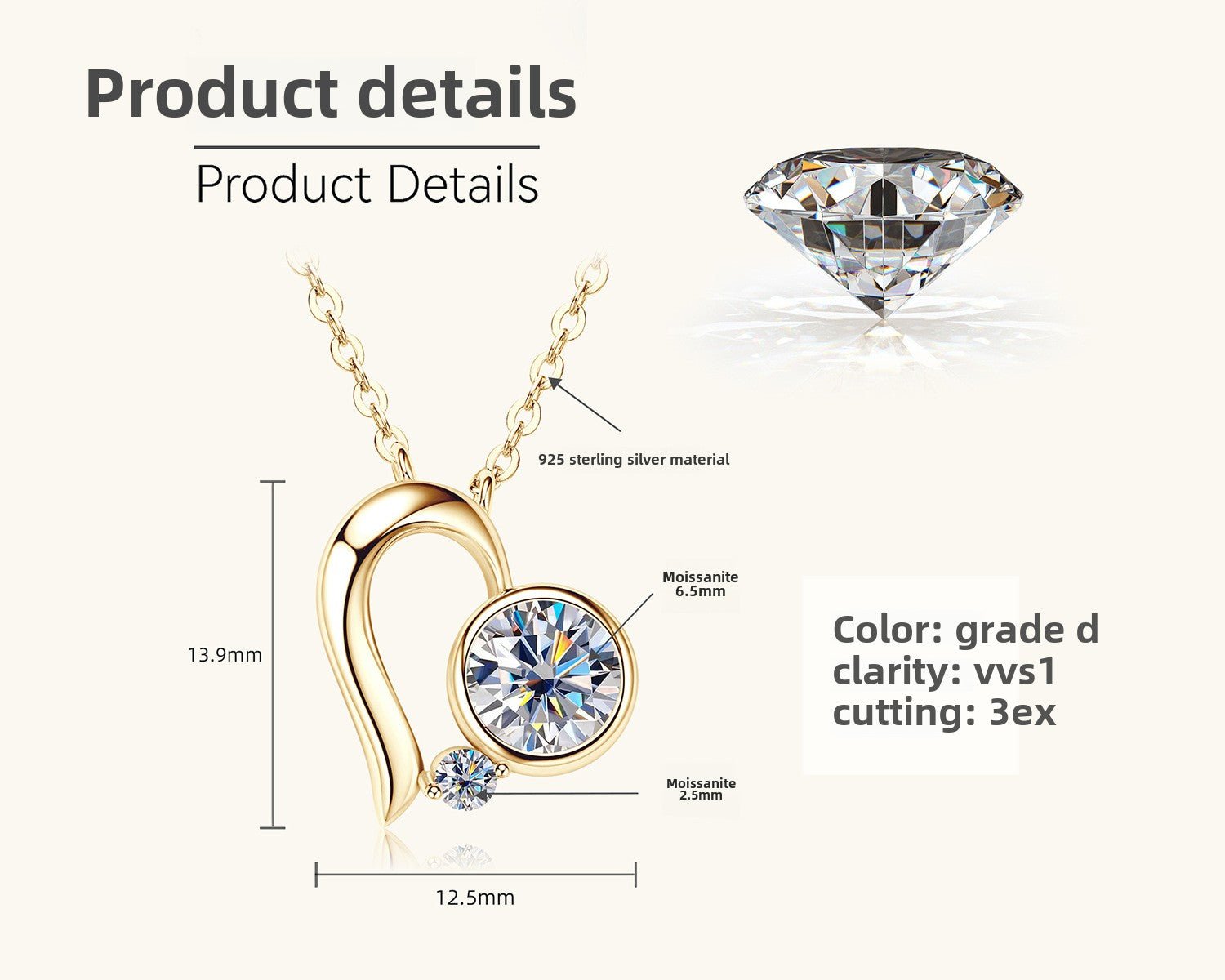 Dainty Heart Moissanite Sterling Silver Necklace Bridesmaid Gift for Her