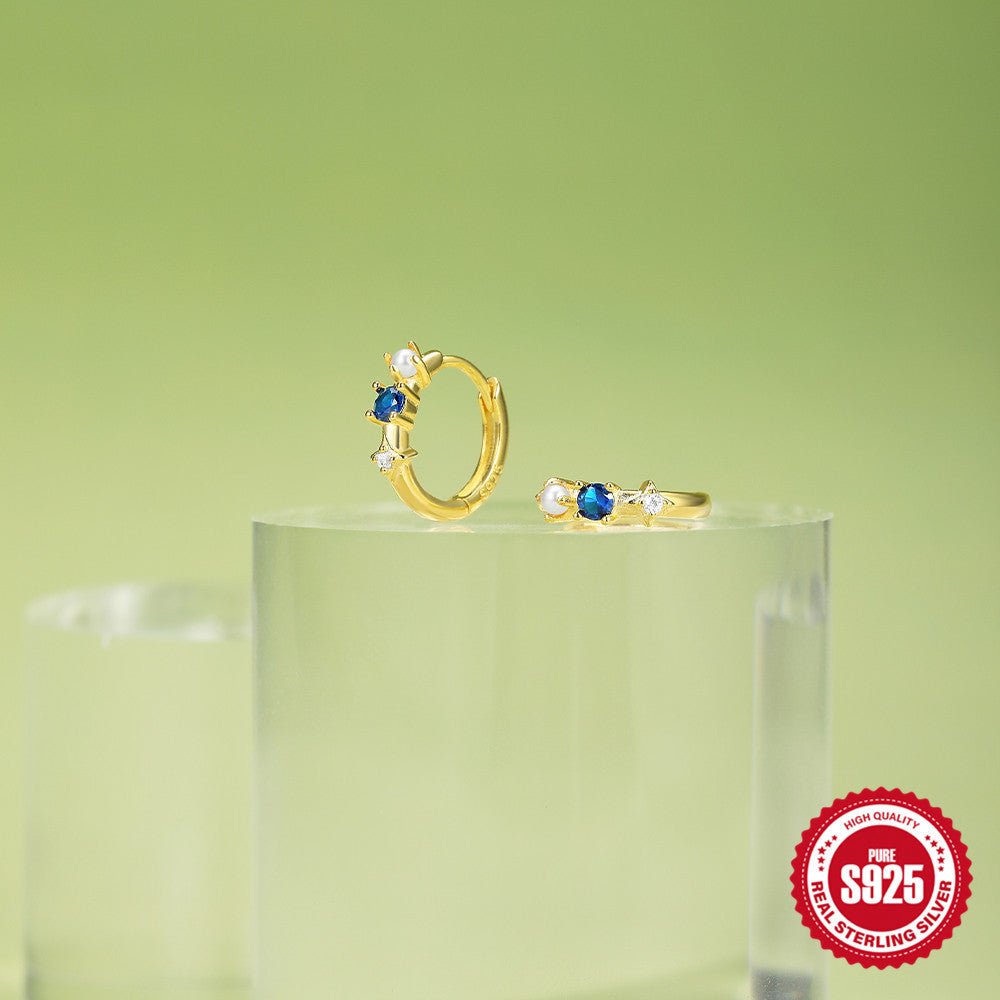 Dainty Kate Hoop Earrings with Diamond Charm - 925 Sterling Silver Gold Plated Huggies