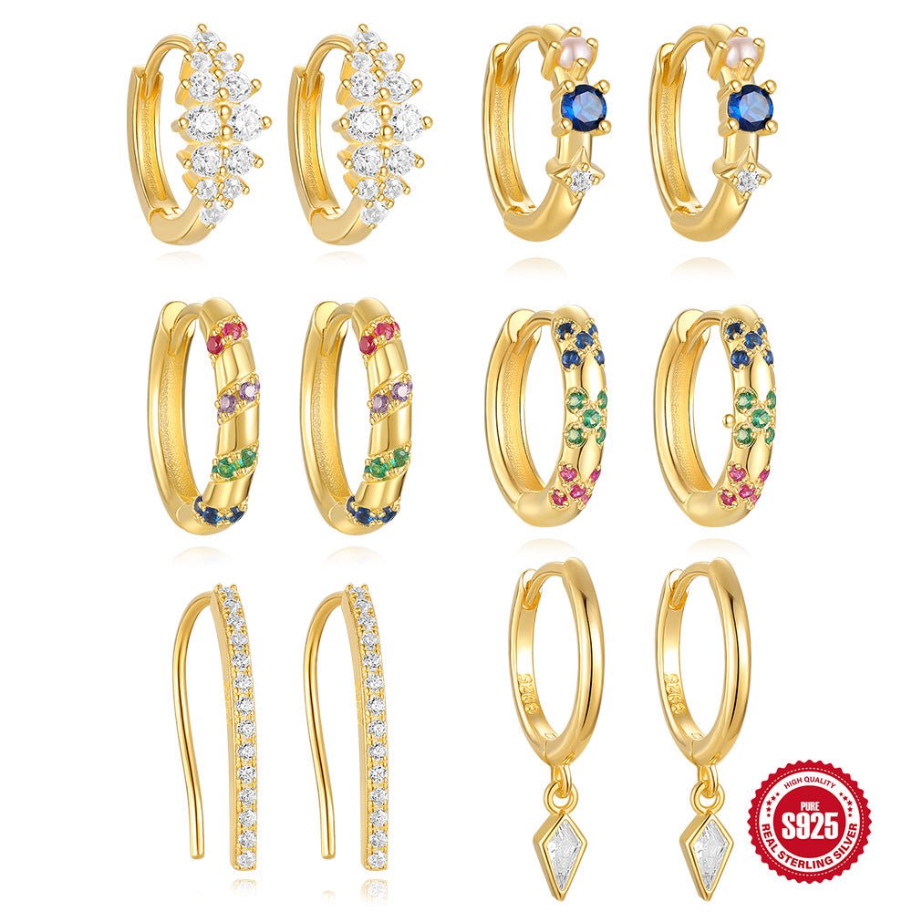 Dainty Kate Hoop Earrings with Diamond Charm - 925 Sterling Silver Gold Plated Huggies