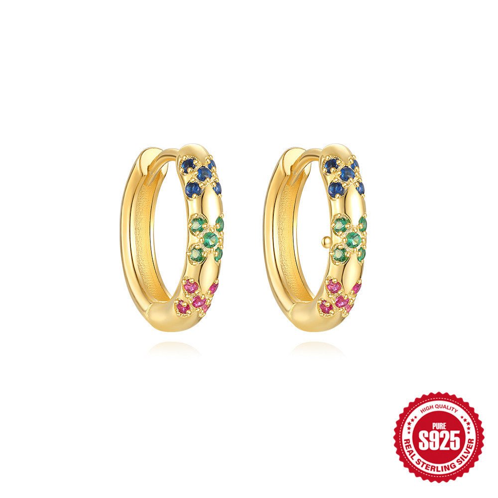 Dainty Kate Hoop Earrings with Diamond Charm - 925 Sterling Silver Gold Plated Huggies