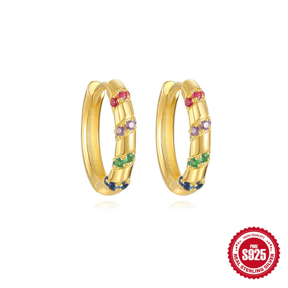 Dainty Kate Hoop Earrings with Diamond Charm - 925 Sterling Silver Gold Plated Huggies