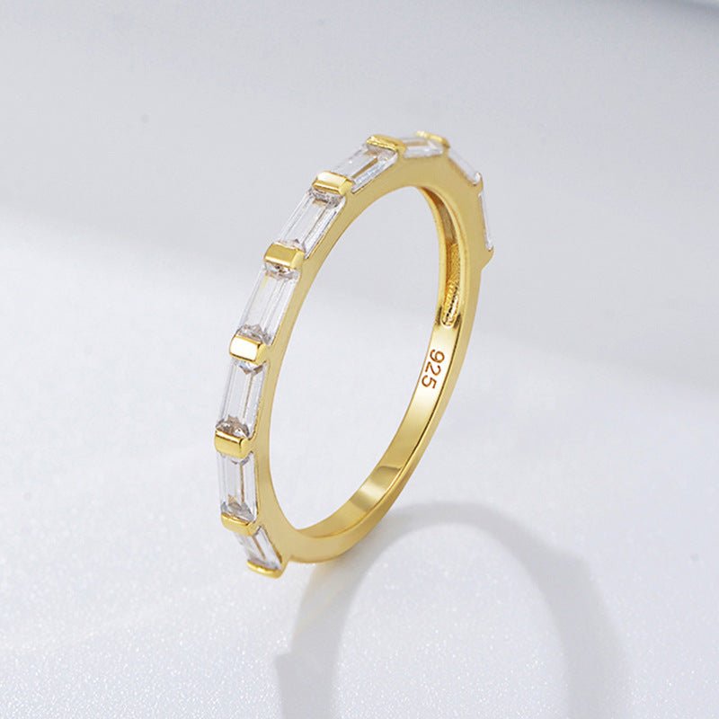 Dainty 7 Baguette CZ Band Ring | Minimalist Stackable Ring in Silver, Yellow & Rose Gold