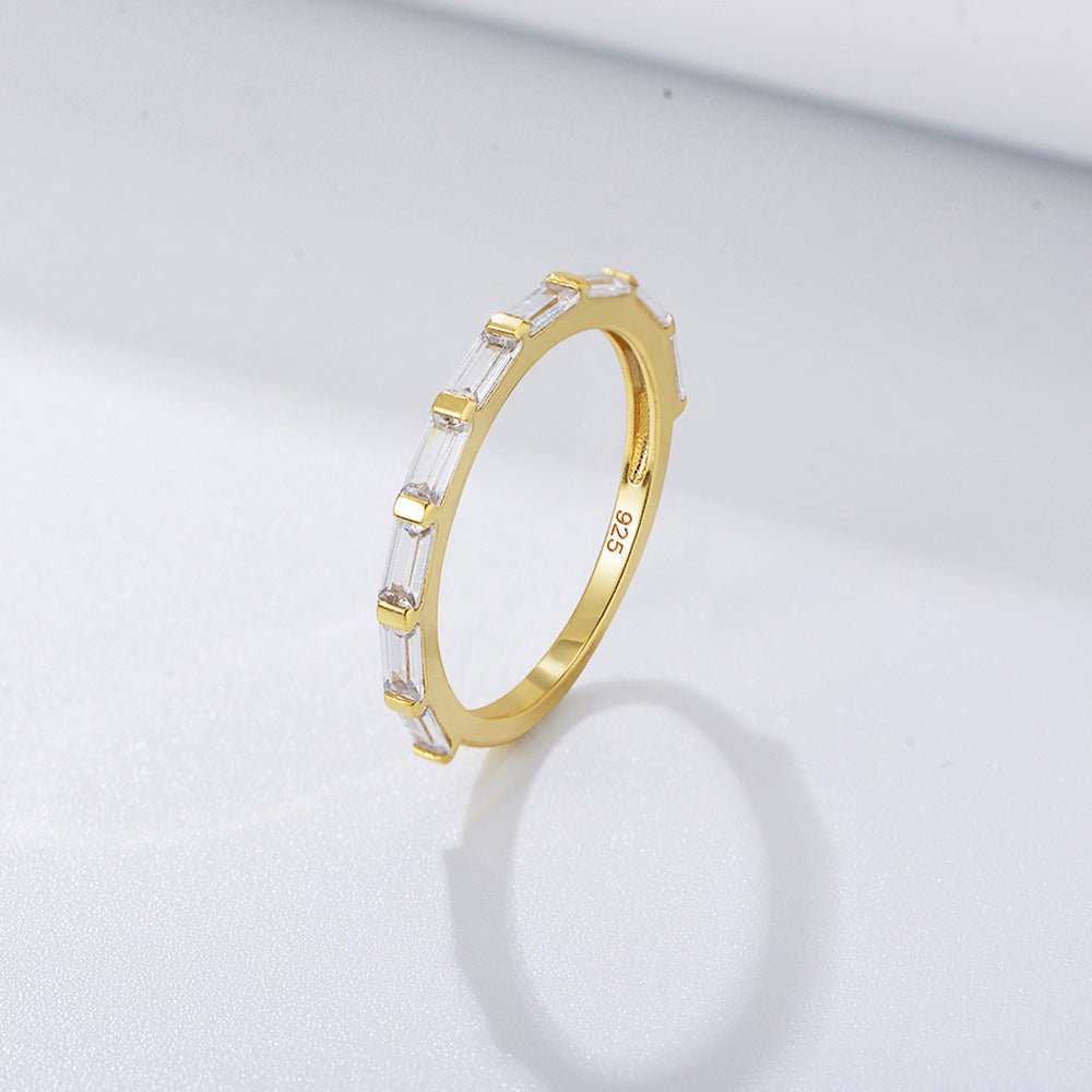 Dainty 7 Baguette CZ Band Ring | Minimalist Stackable Ring in Silver, Yellow & Rose Gold