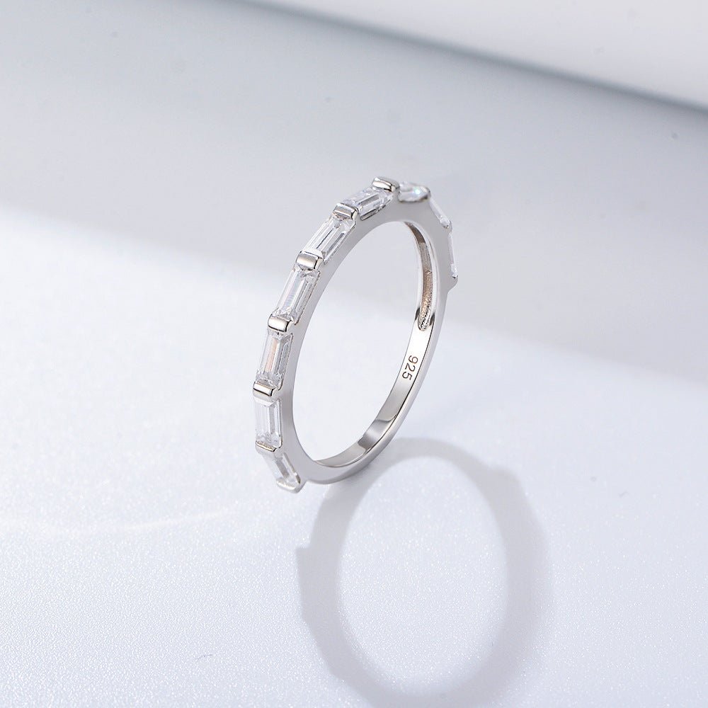 Dainty 7 Baguette CZ Band Ring | Minimalist Stackable Ring in Silver, Yellow & Rose Gold