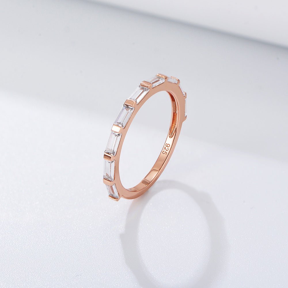 Dainty 7 Baguette CZ Band Ring | Minimalist Stackable Ring in Silver, Yellow & Rose Gold