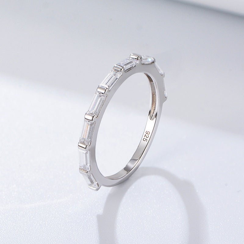 Dainty 7 Baguette CZ Band Ring | Minimalist Stackable Ring in Silver, Yellow & Rose Gold