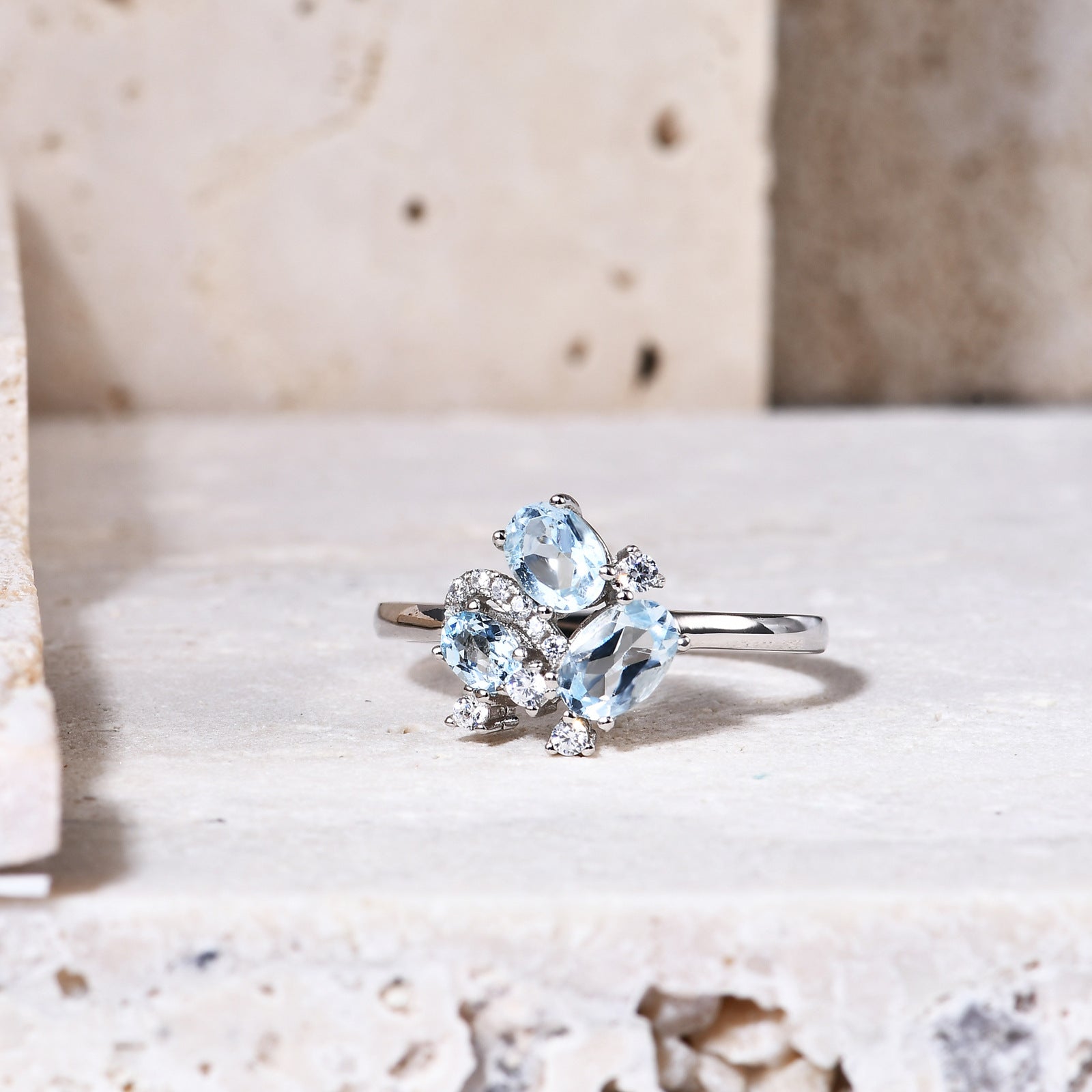 Dainty Natural Topaz Ring 925 Sterling Silver 18k Gold Plated Gift for Her