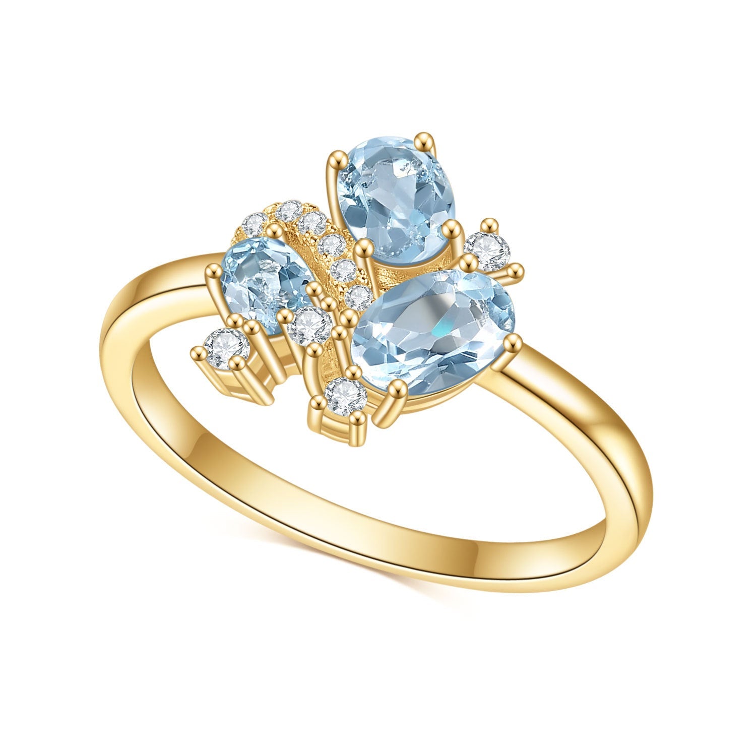 Dainty Natural Topaz Ring 925 Sterling Silver 18k Gold Plated Gift for Her