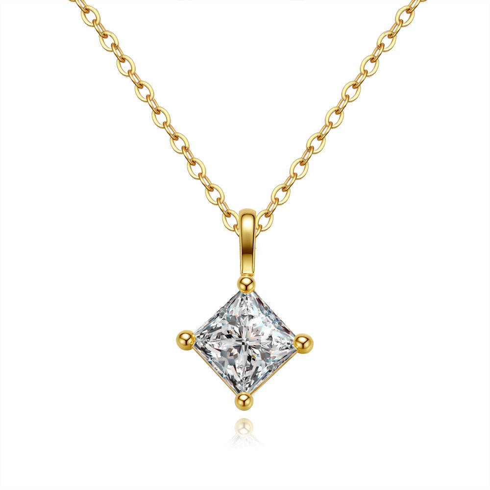 Dainty Princess Cut Solitaire Mossanite Necklace 925 Sterling Silver