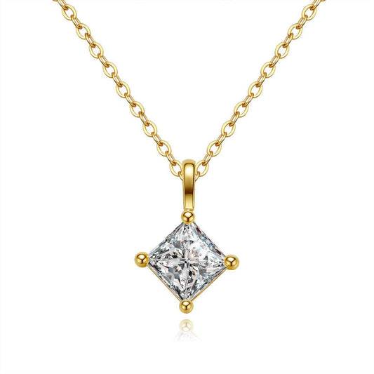 Dainty Princess Cut Solitaire Mossanite Necklace 925 Sterling Silver