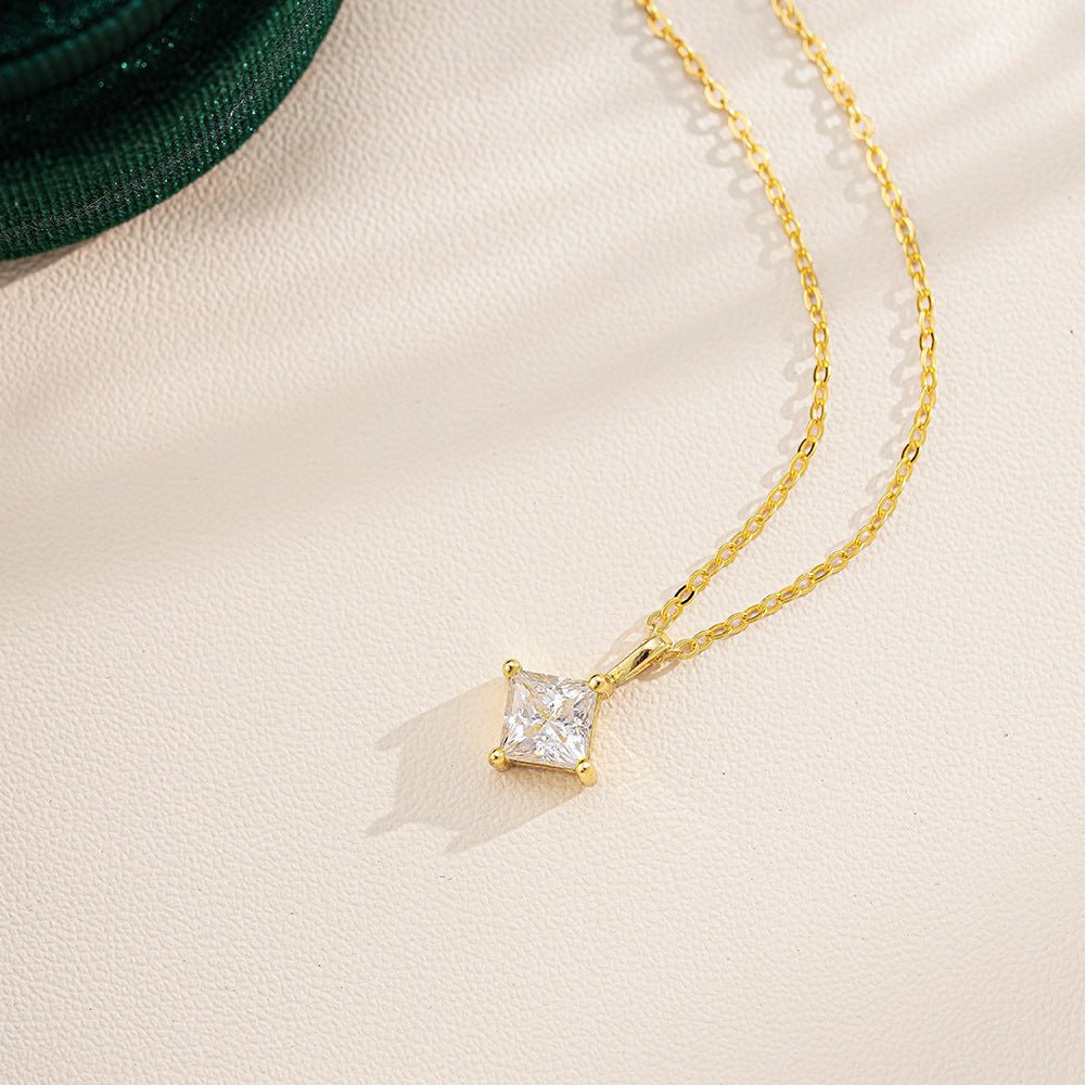 Dainty Princess Cut Solitaire Mossanite Necklace 925 Sterling Silver