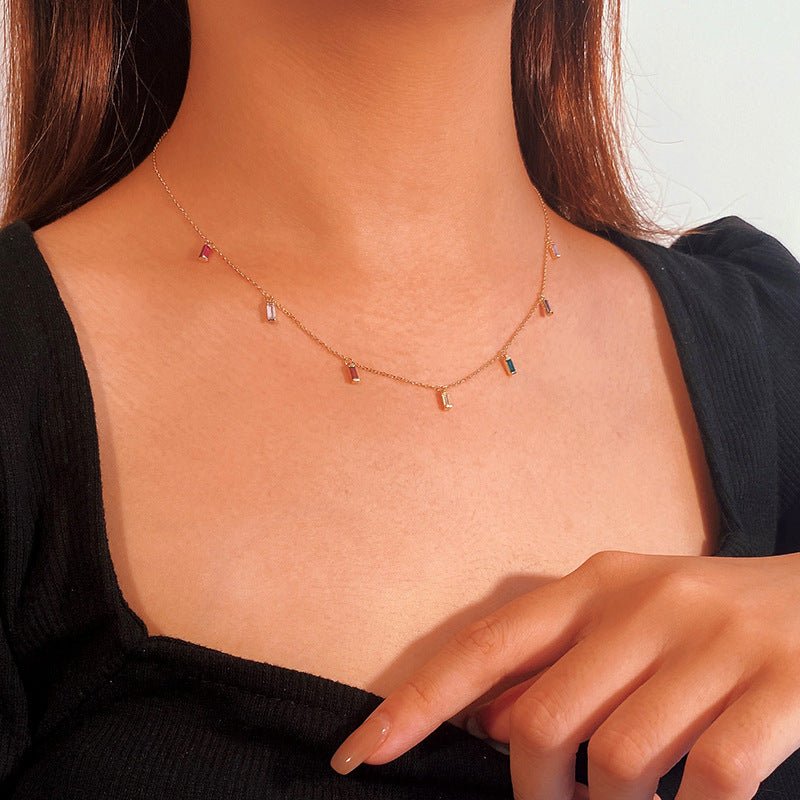 Dainty & Tiny Baguette CZ Charms Choker Necklace