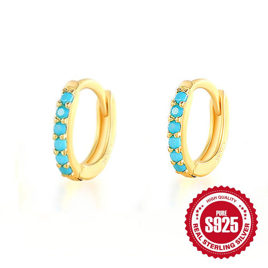 Dainty Turquoise Huggie Hoops | 18K Gold Plated | Handmade Minimalist Earrings
