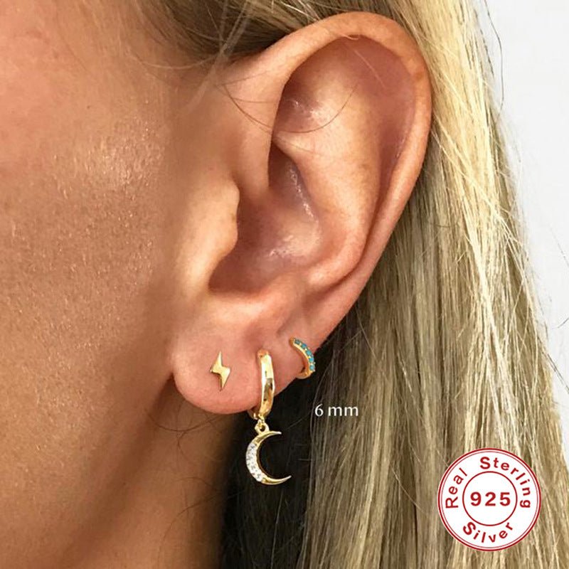 Dainty Turquoise Huggie Hoops | 18K Gold Plated | Handmade Minimalist Earrings