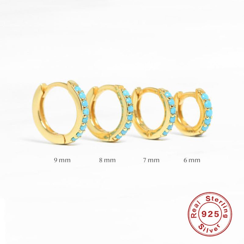 Dainty Turquoise Huggie Hoops | 18K Gold Plated | Handmade Minimalist Earrings