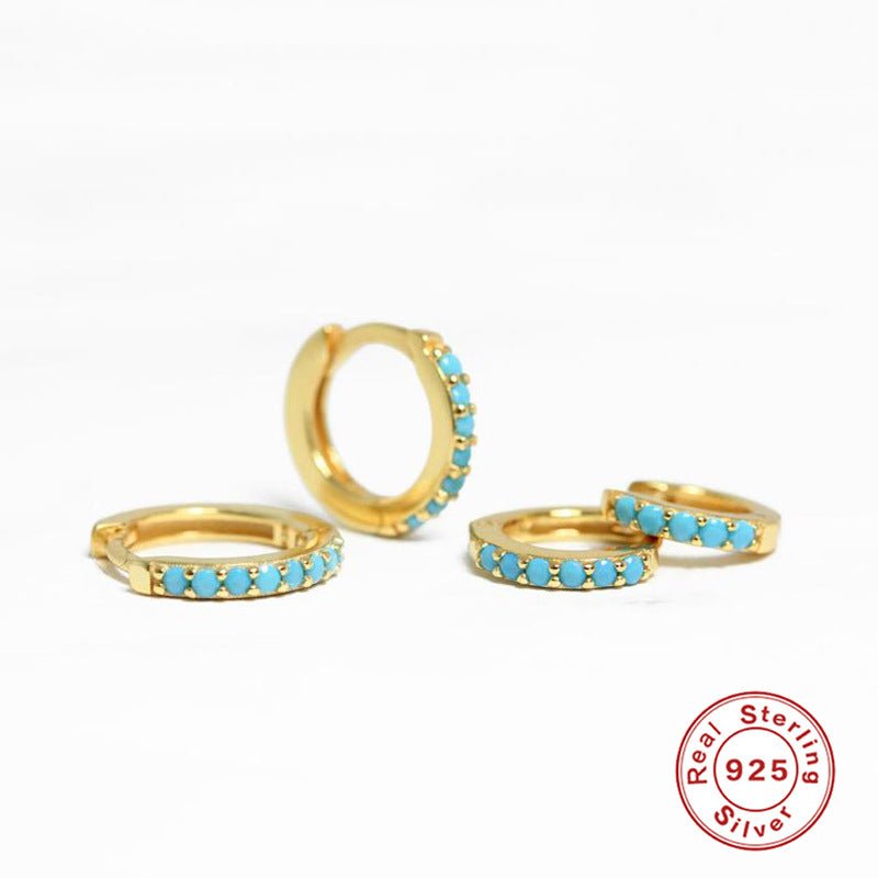 Dainty Turquoise Huggie Hoops | 18K Gold Plated | Handmade Minimalist Earrings