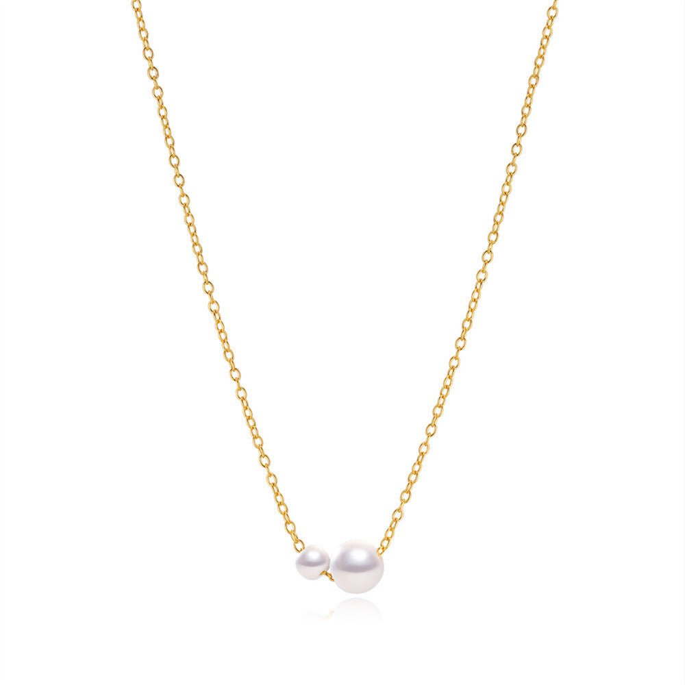 Dainty Two-Pearl Necklace, 925 Silver Minimalist Pearl Necklace Bridal Necklace Gift for Her