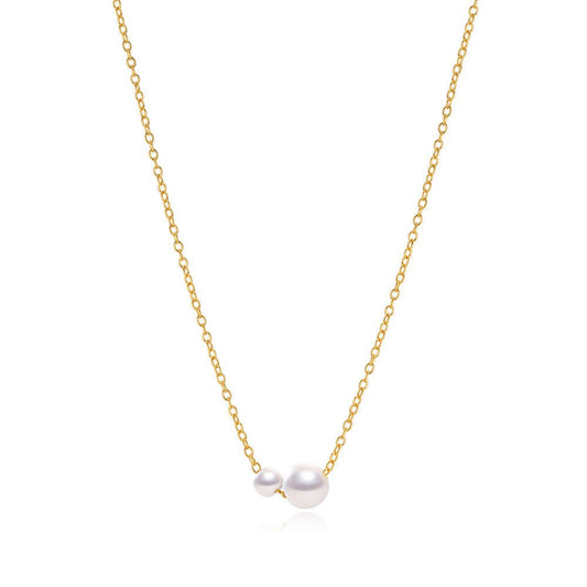 Dainty Two-Pearl Necklace, 925 Silver Minimalist Pearl Necklace Bridal Necklace Gift for Her