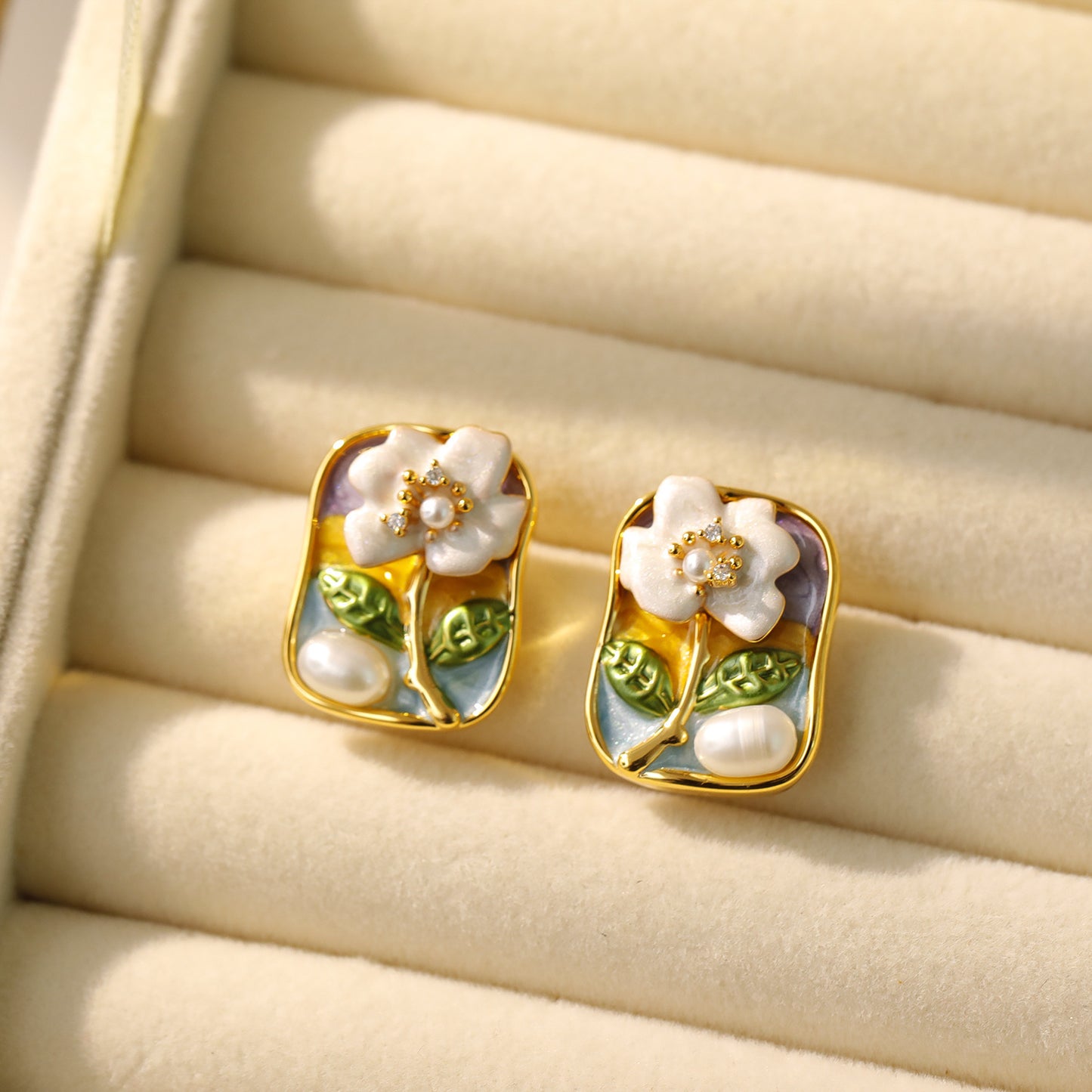 Oil Painting Style Earrings, Pearl Earrings For Women