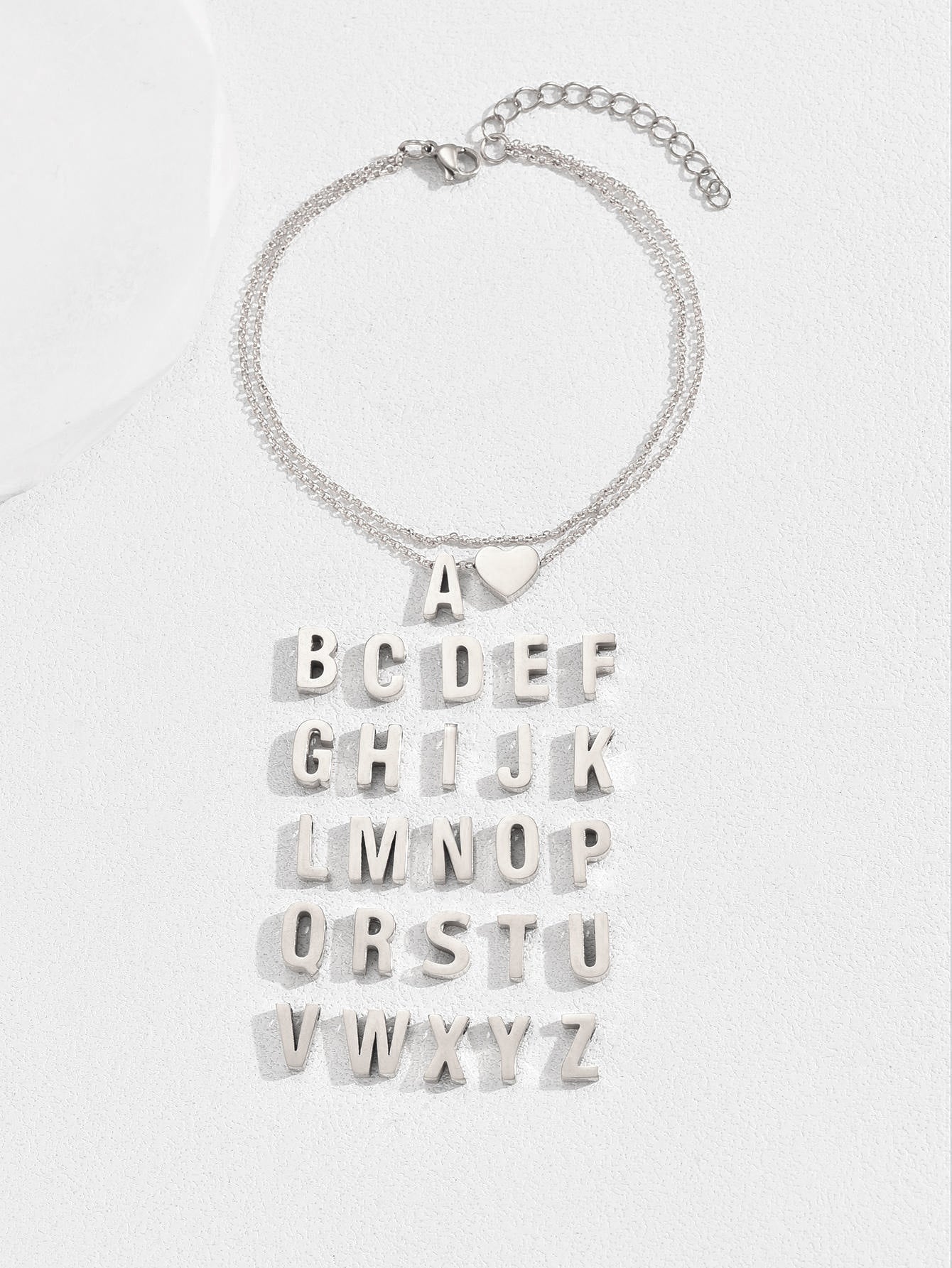 Stainless Steel Heart Initial Anklet Double Layer