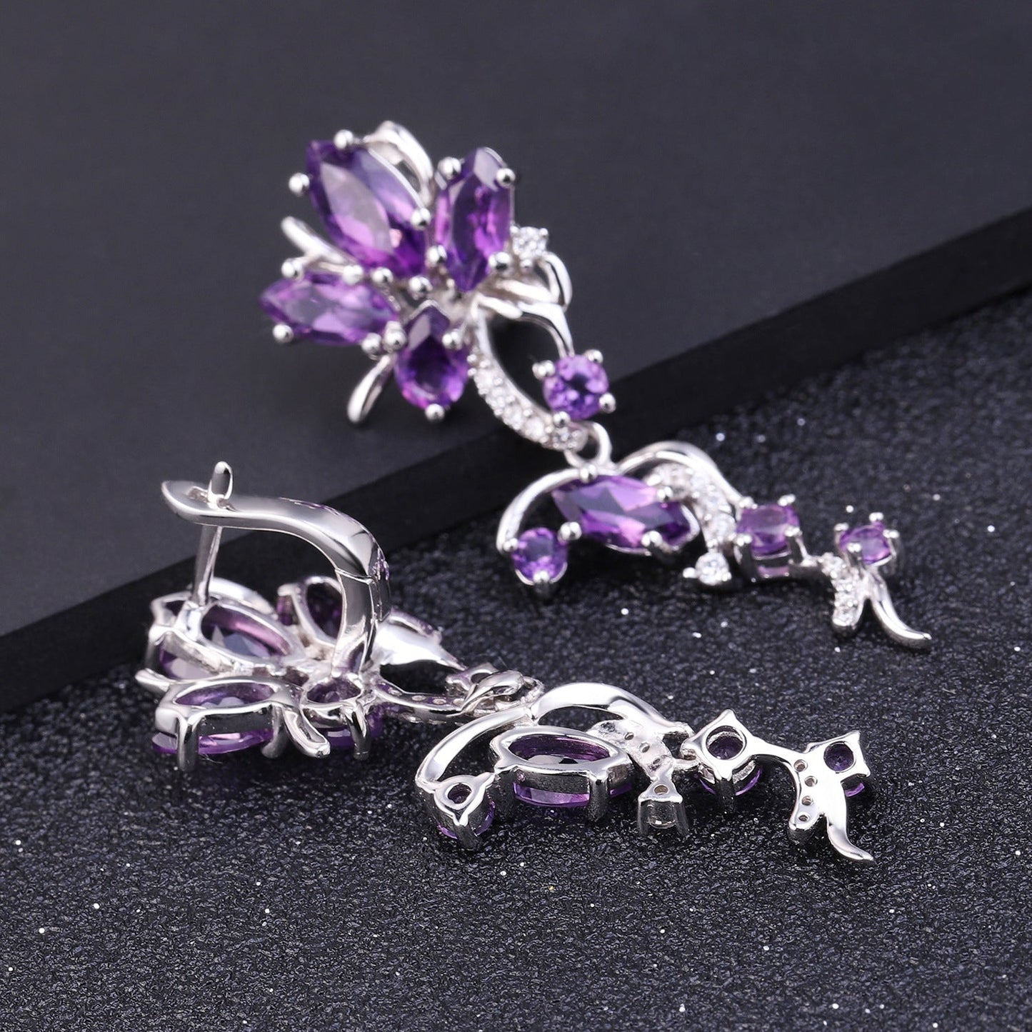 Designer Floral 925 Silver Earrings | Natural Amethyst & Gemstones | Dangle Earrings for Women