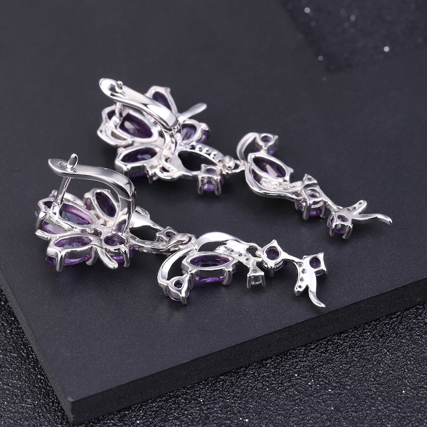 Designer Floral 925 Silver Earrings | Natural Amethyst & Gemstones | Dangle Earrings for Women