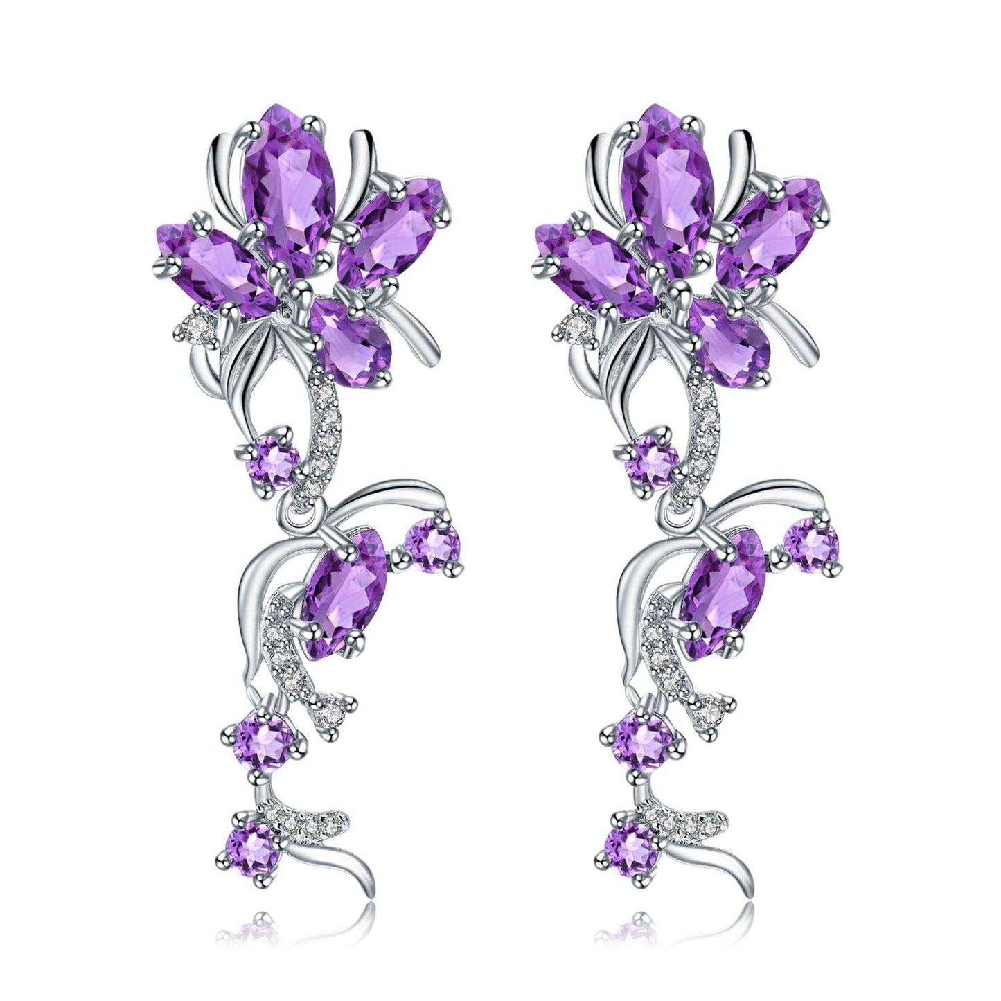 Designer Floral 925 Silver Earrings | Natural Amethyst & Gemstones | Dangle Earrings for Women