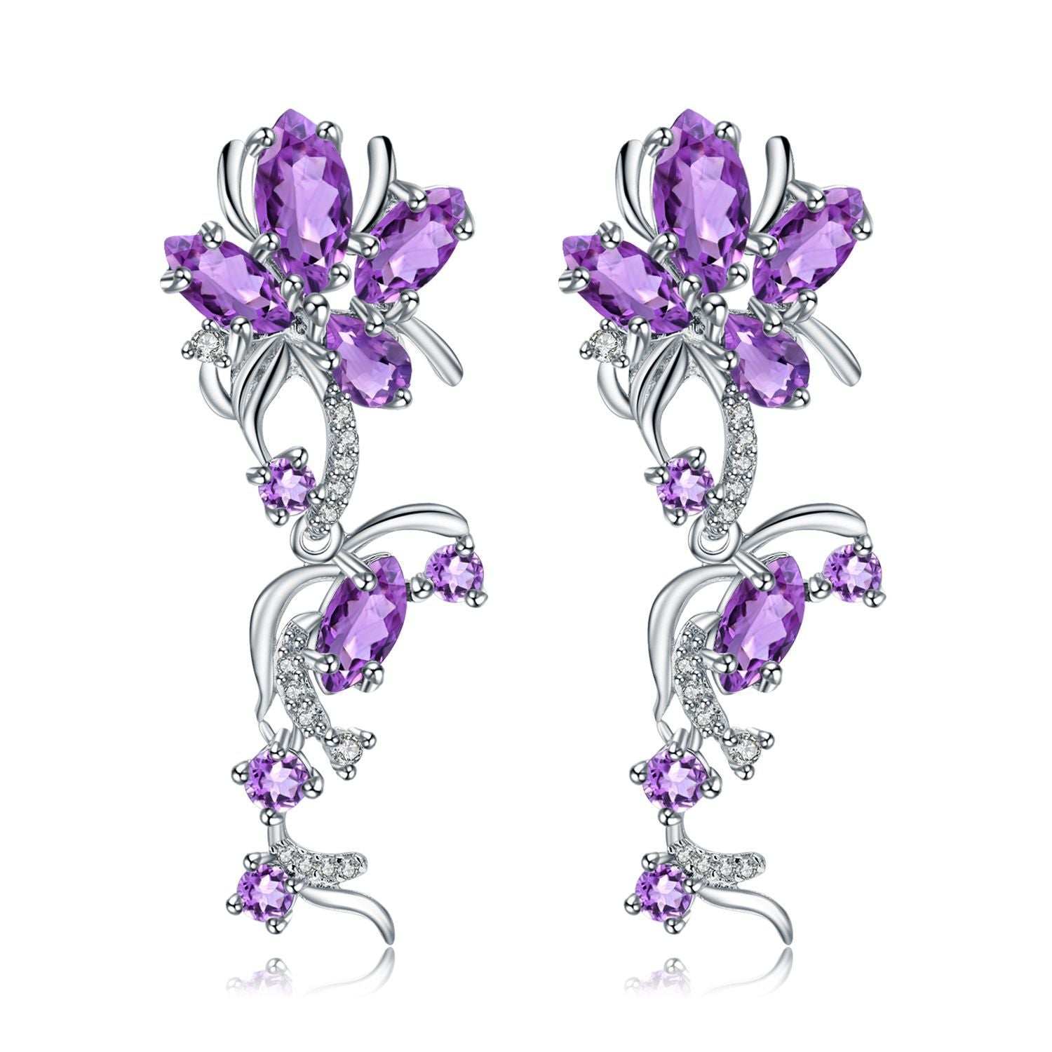 Designer Floral 925 Silver Earrings | Natural Amethyst & Gemstones | Dangle Earrings for Women