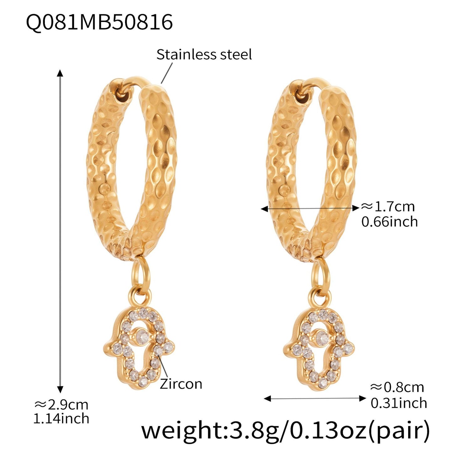 Devil's Eye Cubic Zirconia Huggies Hoop Earrings Stainless Steel Plated 18k Real Gold Earrings