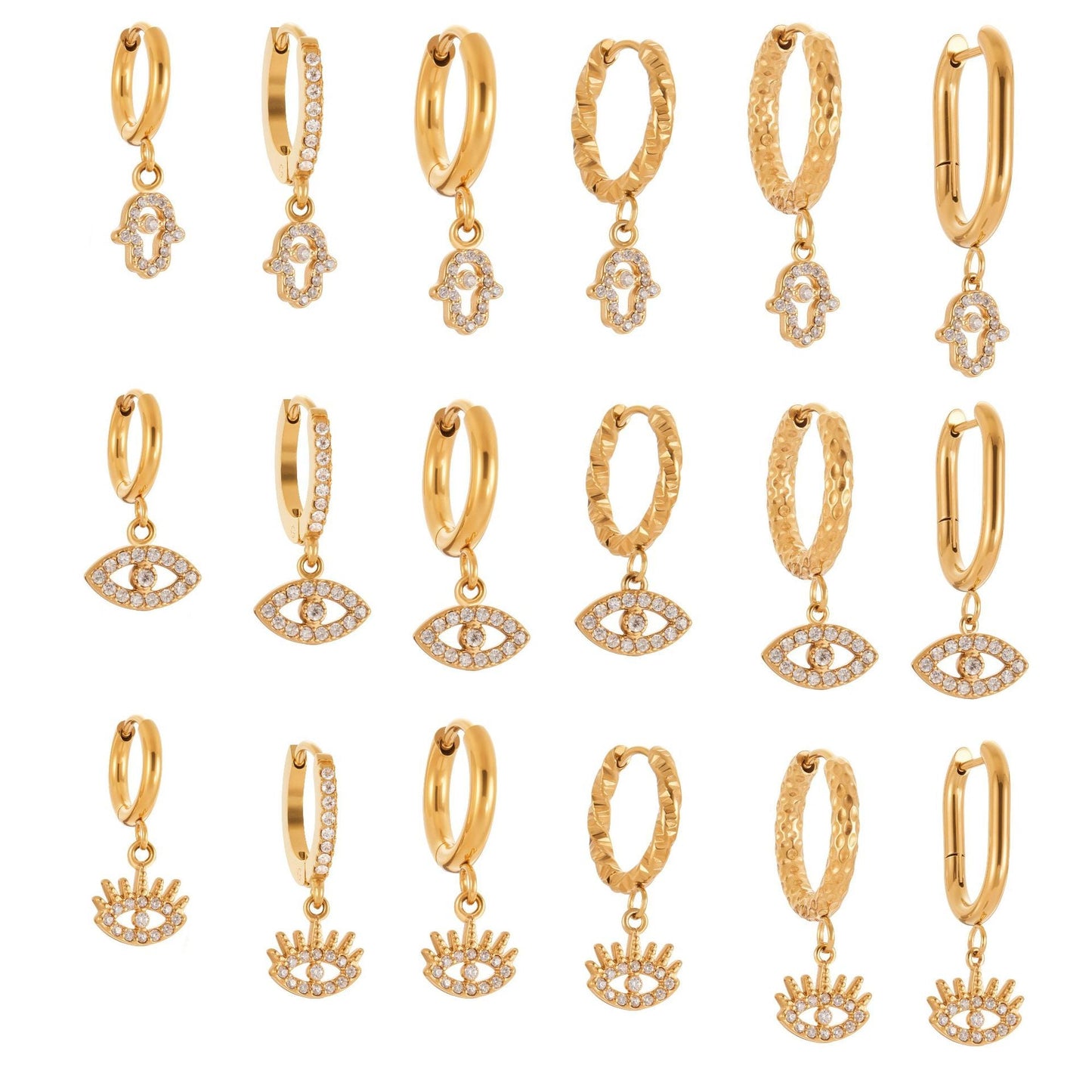 Devil's Eye Cubic Zirconia Huggies Hoop Earrings Stainless Steel Plated 18k Real Gold Earrings