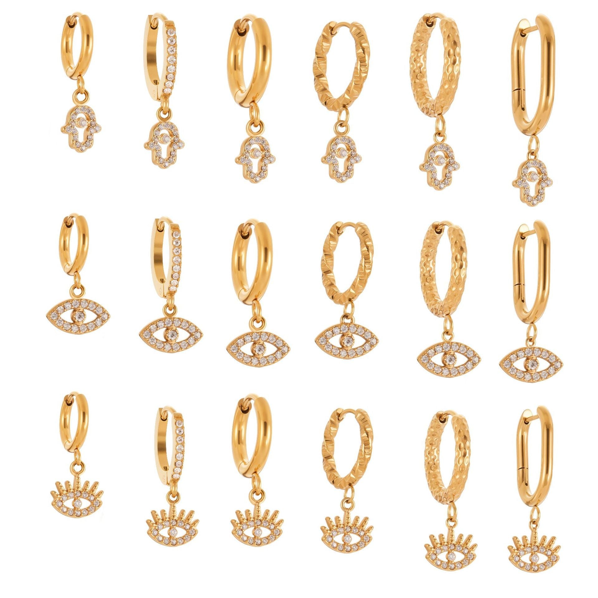 Devil's Eye Cubic Zirconia Huggies Hoop Earrings Stainless Steel Plated 18k Real Gold Earrings