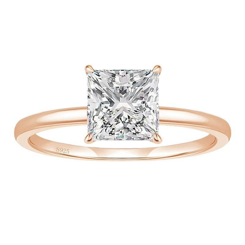 Princess Cut Solitair 925 Silver Zirconium Engagement Ring