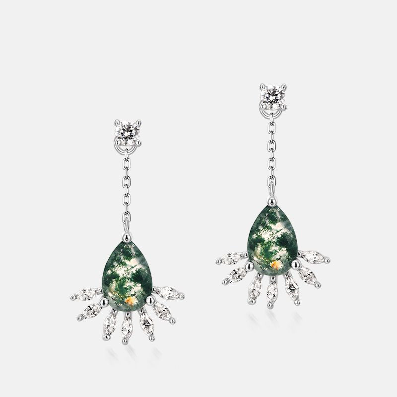 925 Silver Green Moss Agate Earrings For Women