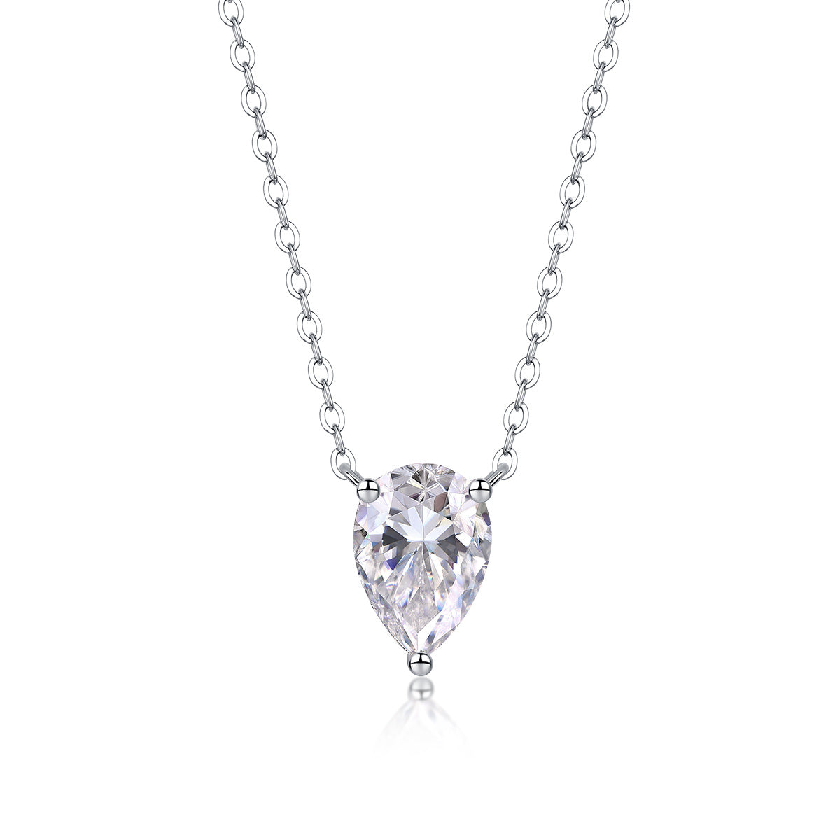 Pear Cut Moissanite Pendant Solitaire Necklace in Platinum Plated Sterling Silver