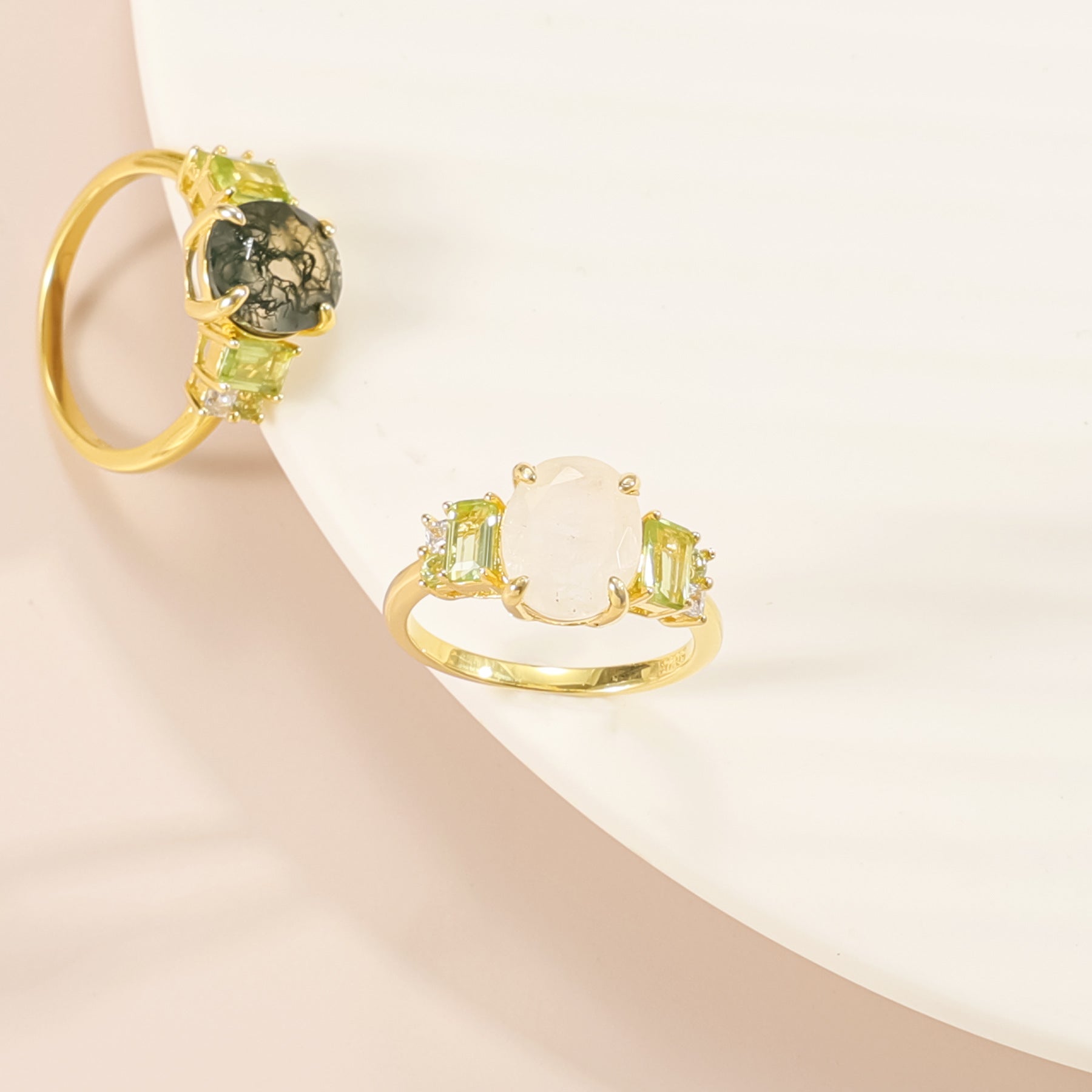 Elegant Natural Moss Agate & Moonstone Ring 925 Sterling Silver Engagement, Anniversary Gift