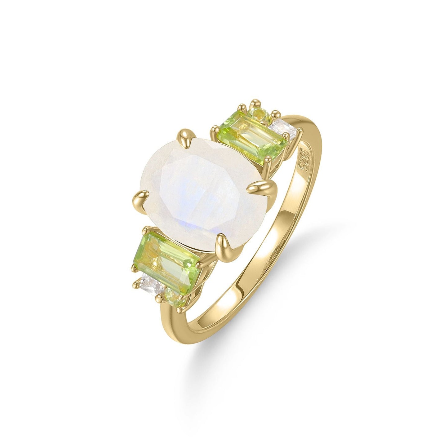 Elegant Natural Moss Agate & Moonstone Ring 925 Sterling Silver Engagement, Anniversary Gift