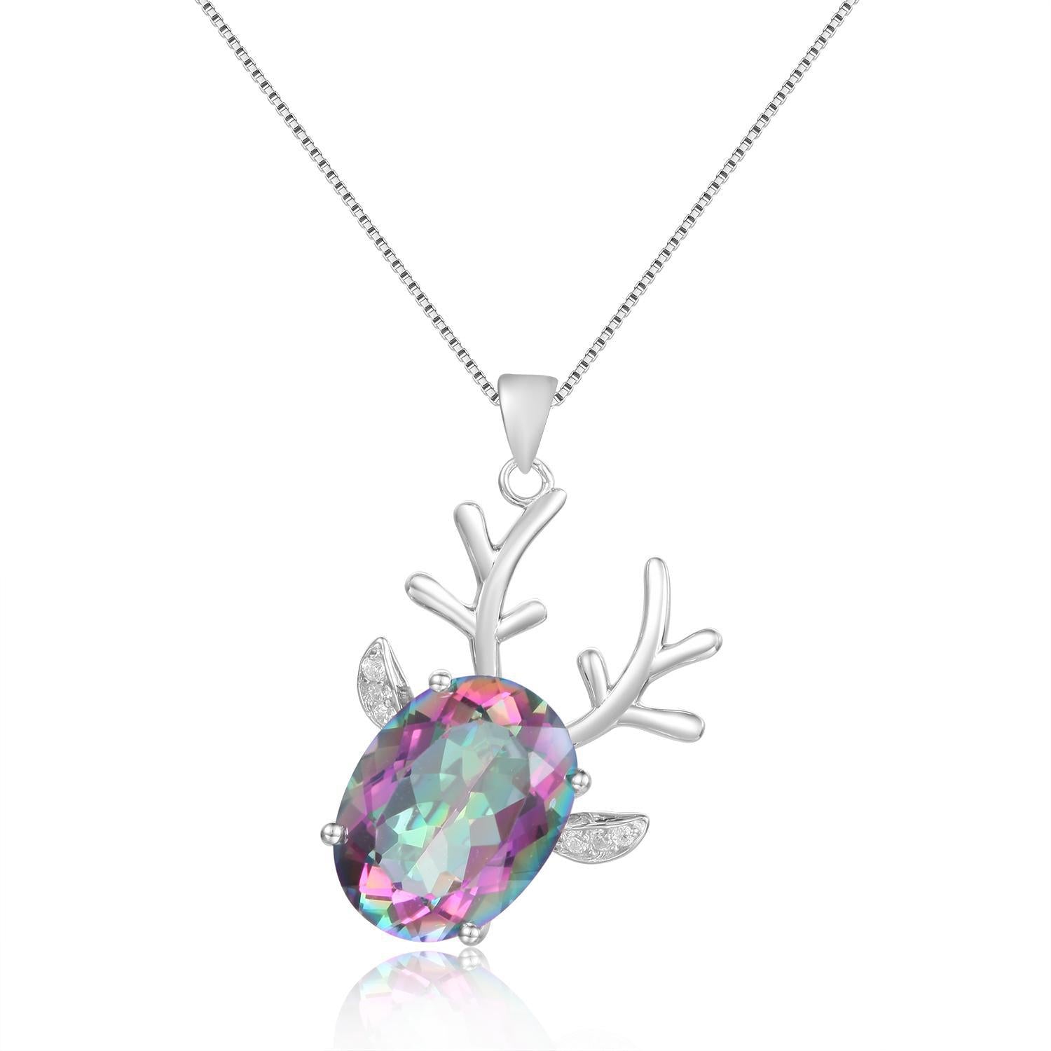Elk Colorful Crystal Pendant Necklace Earrings 925 Sterling Silver Collarbone Chain Christmas Gift