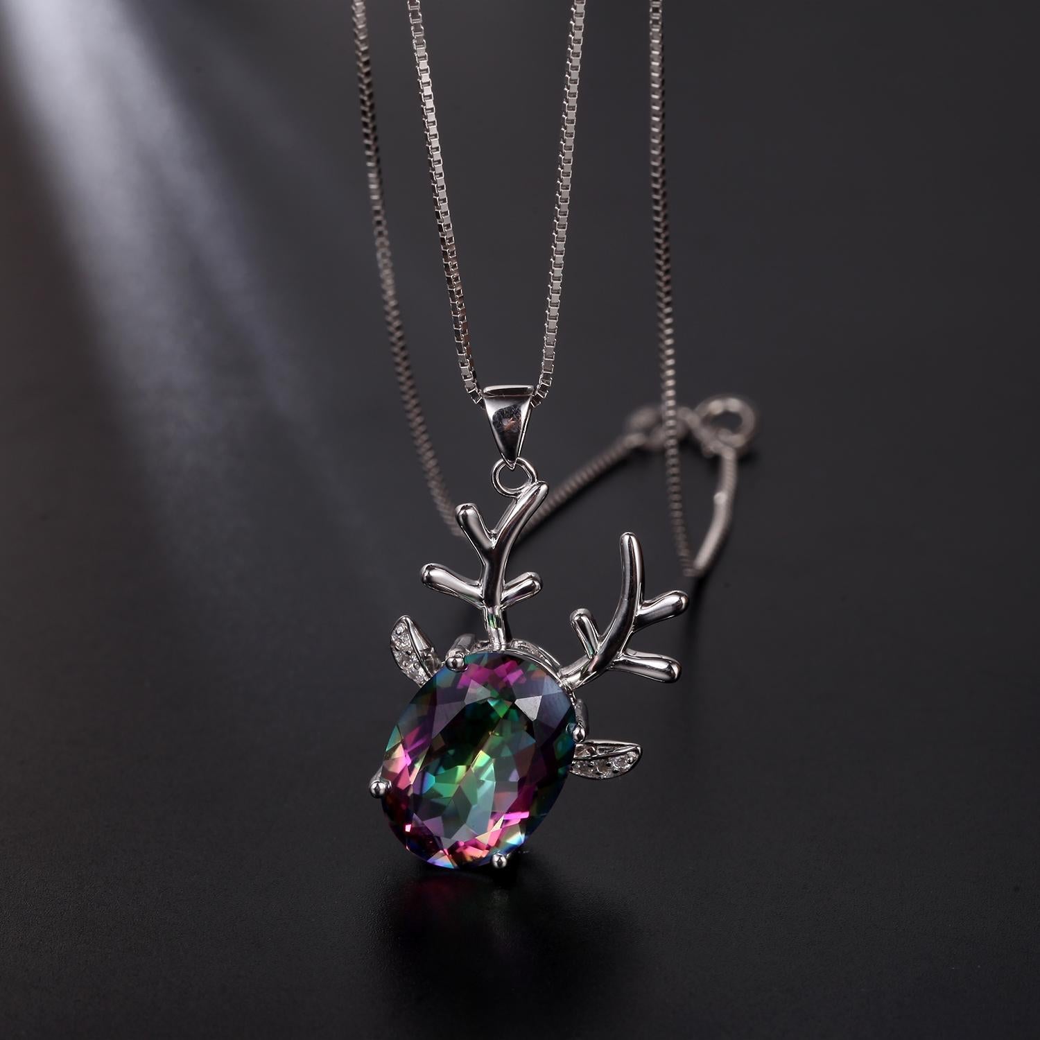 Elk Colorful Crystal Pendant Necklace Earrings 925 Sterling Silver Collarbone Chain Christmas Gift